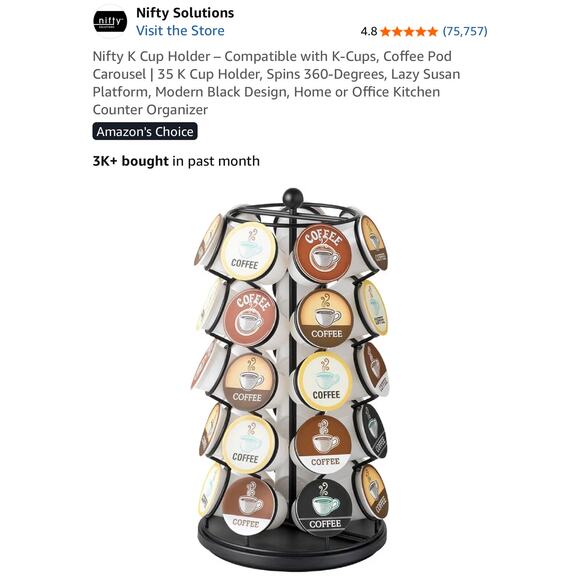 Nifty K-Cup Carousel Coffee Pod Holder Holds 35 K Cups 360 Spin Black - Picture 7 of 8